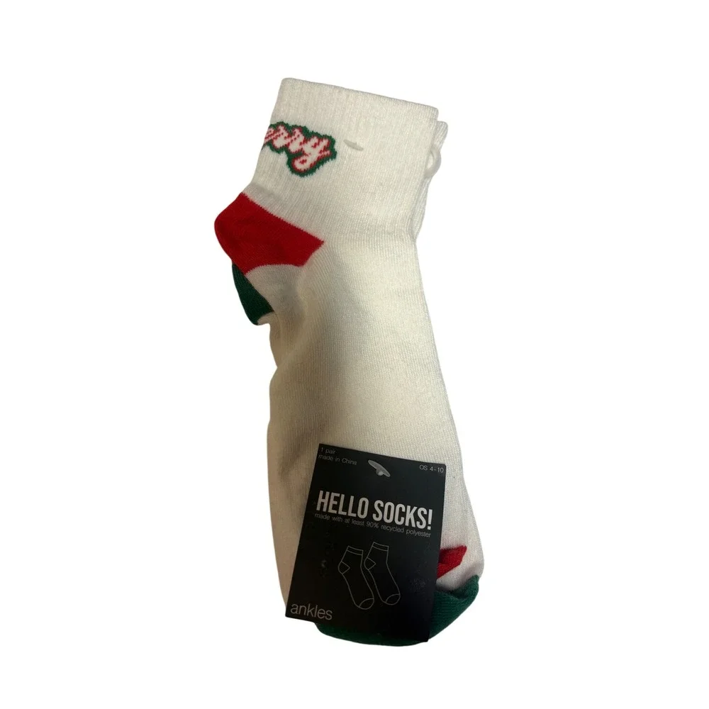 Hello Socks Womens 3 Pair Bundle Holiday Cat Burger Ankle Low Cut OS 4-10